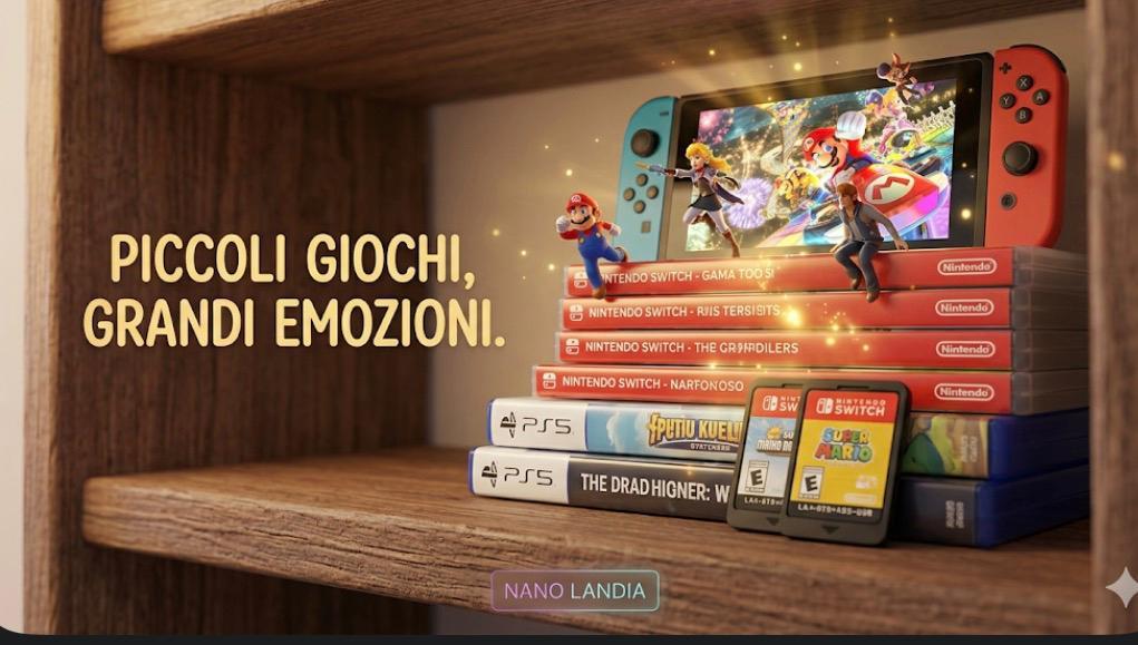 assortimento di copertine di videogame ed elementi di gioco che fluttuano magicamente