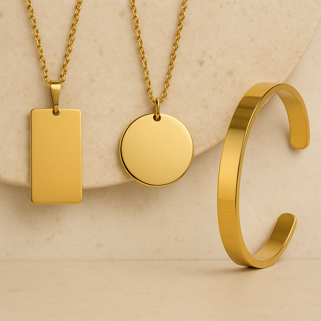 Bijoux en acier inoxydable plaqué or et argent – bracelet, collier et pendentif personnalisés