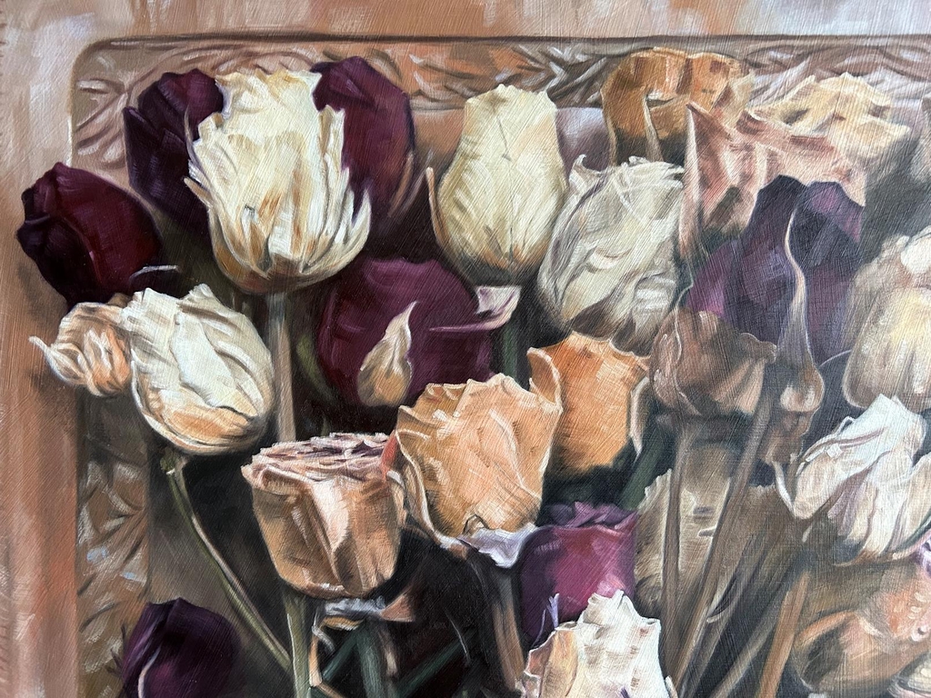Dried Roses on a Wooden Tray (detail)