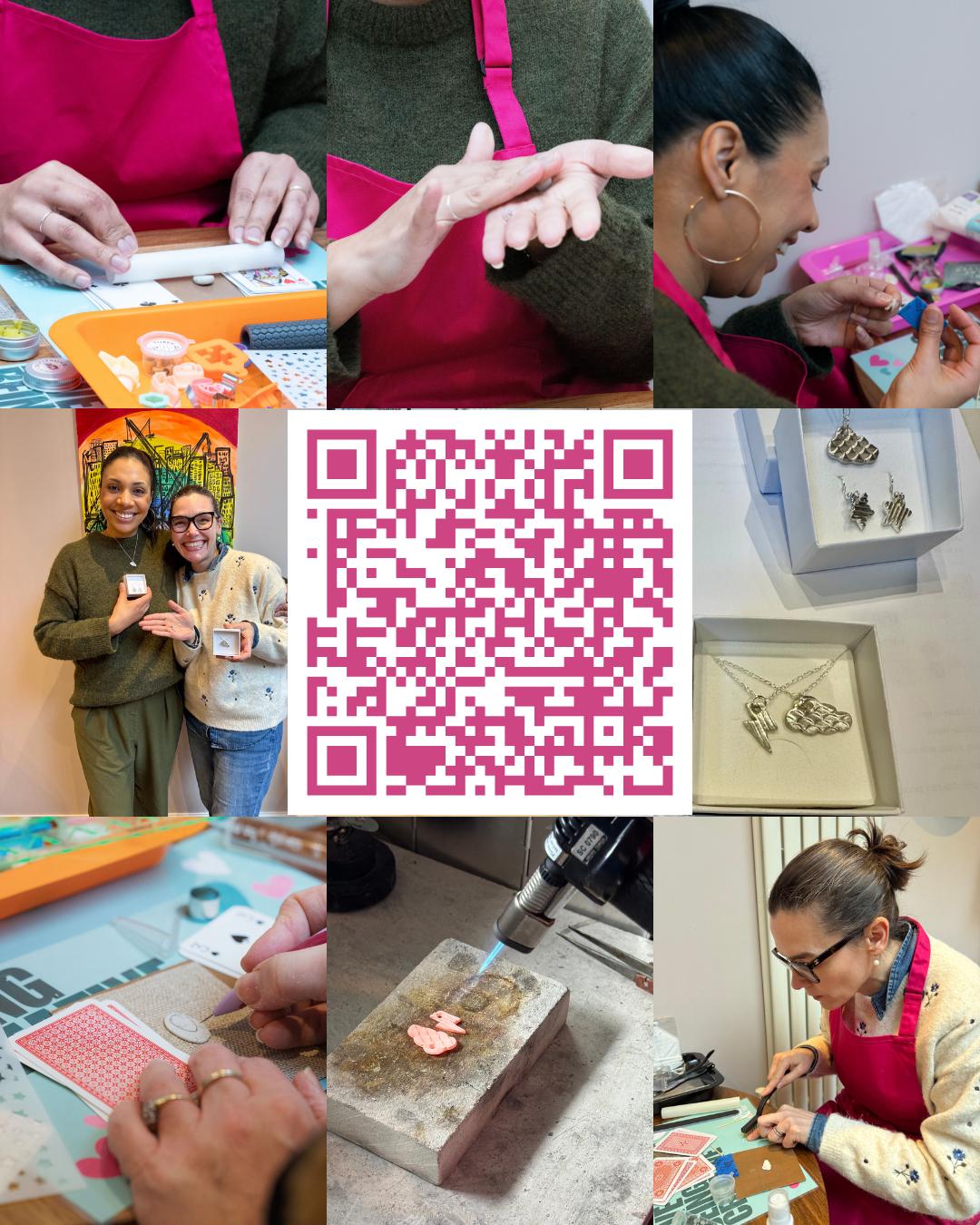 Photos of people enjoying a jewellery making workshop