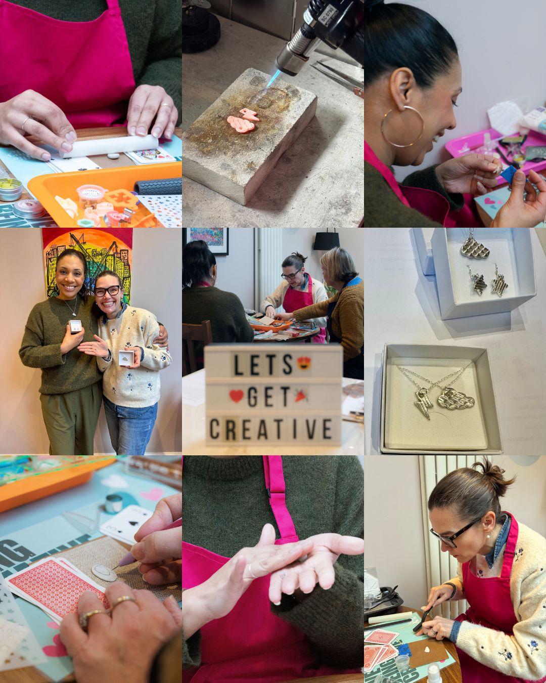 Photos of people enjoying a jewellery making workshop