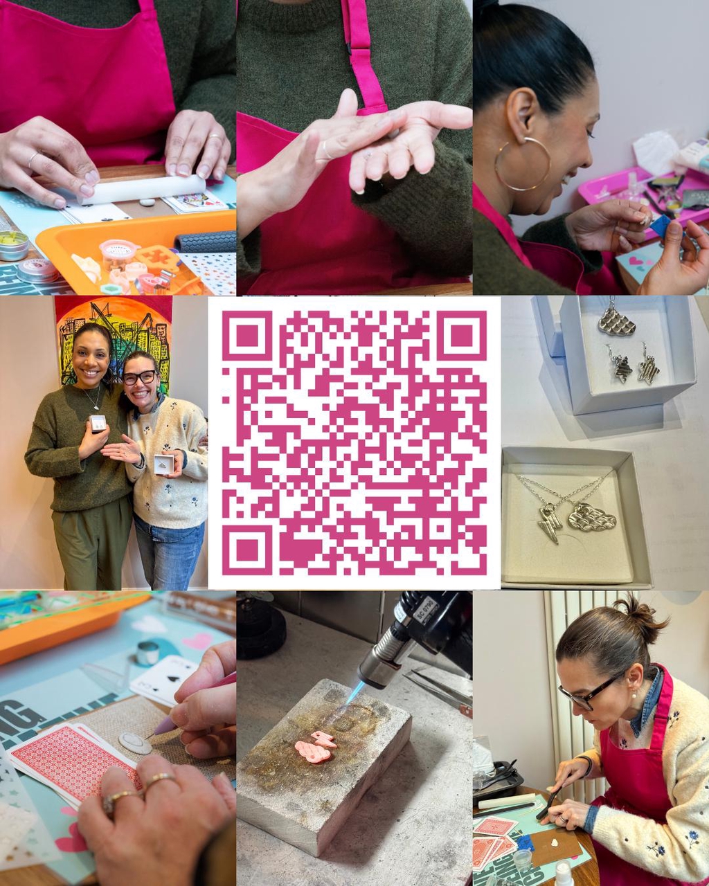 Photos of people enjoying a jewellery making workshop