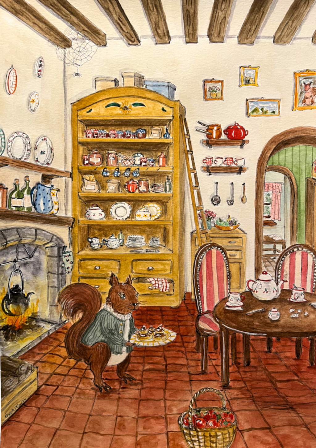 illustrations joyeuses sur l'univers de l'enfance et du conte, des écureuils, des petites filles joueuses et espiègles