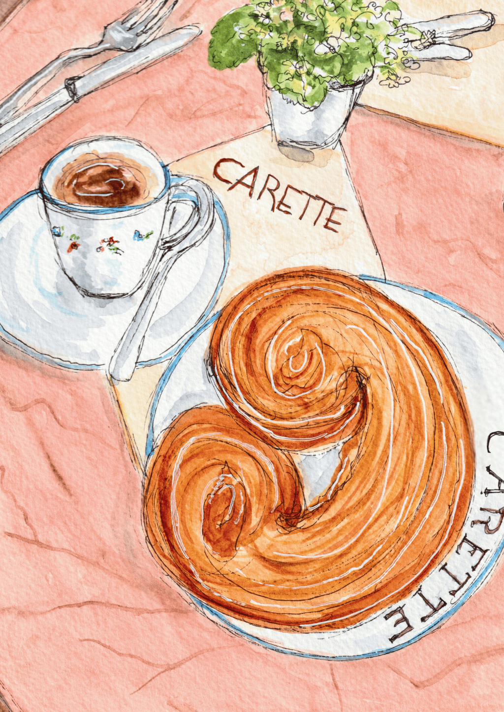 tirage d'art, narration illustrée, des aquarelles représentant des instants de vie, des balades parisiennes, des pâtisseries, des lieux de vie, des moments cosy illustrés