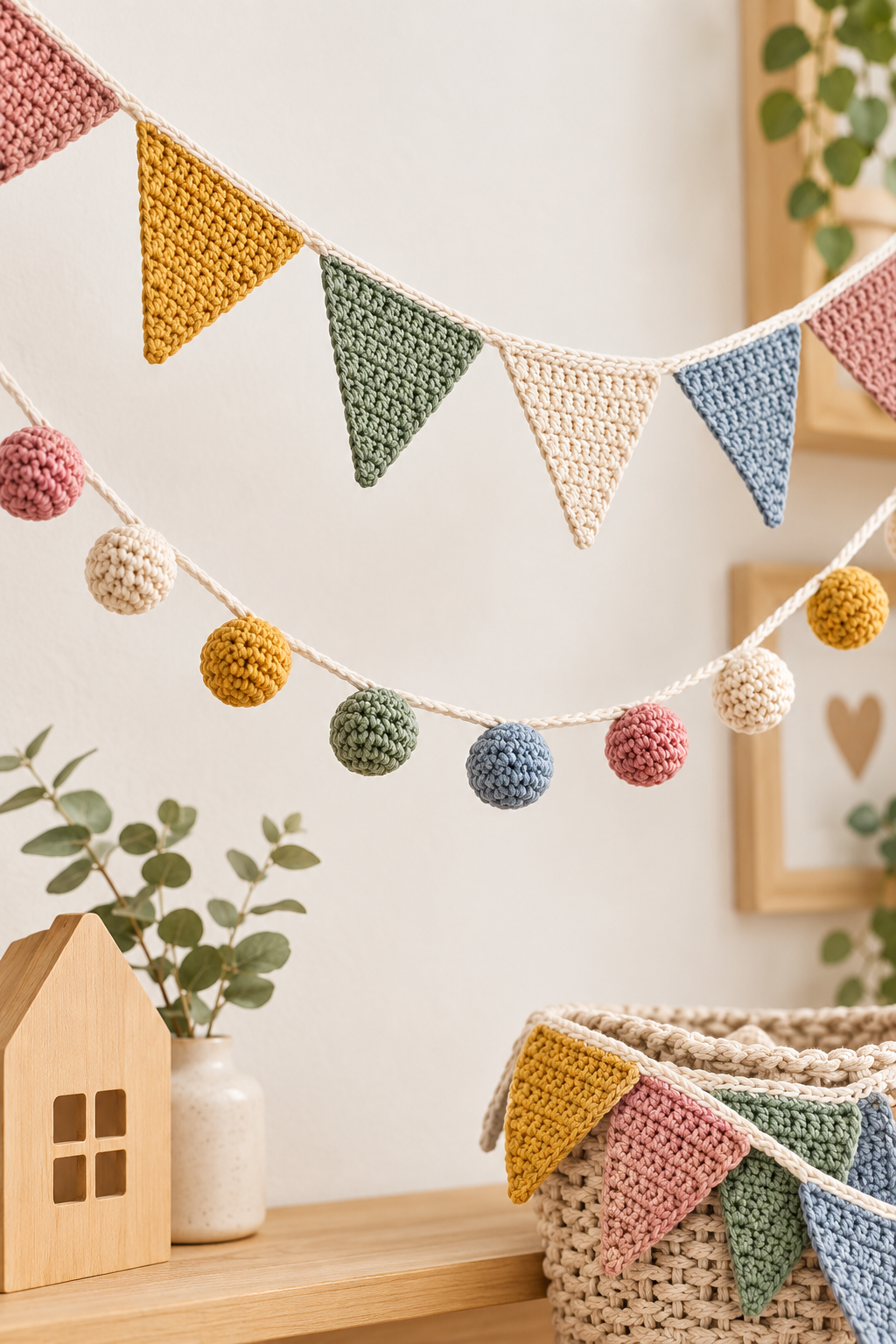 Häkelgirlanden und Wimpelketten für Wohnung und Garten