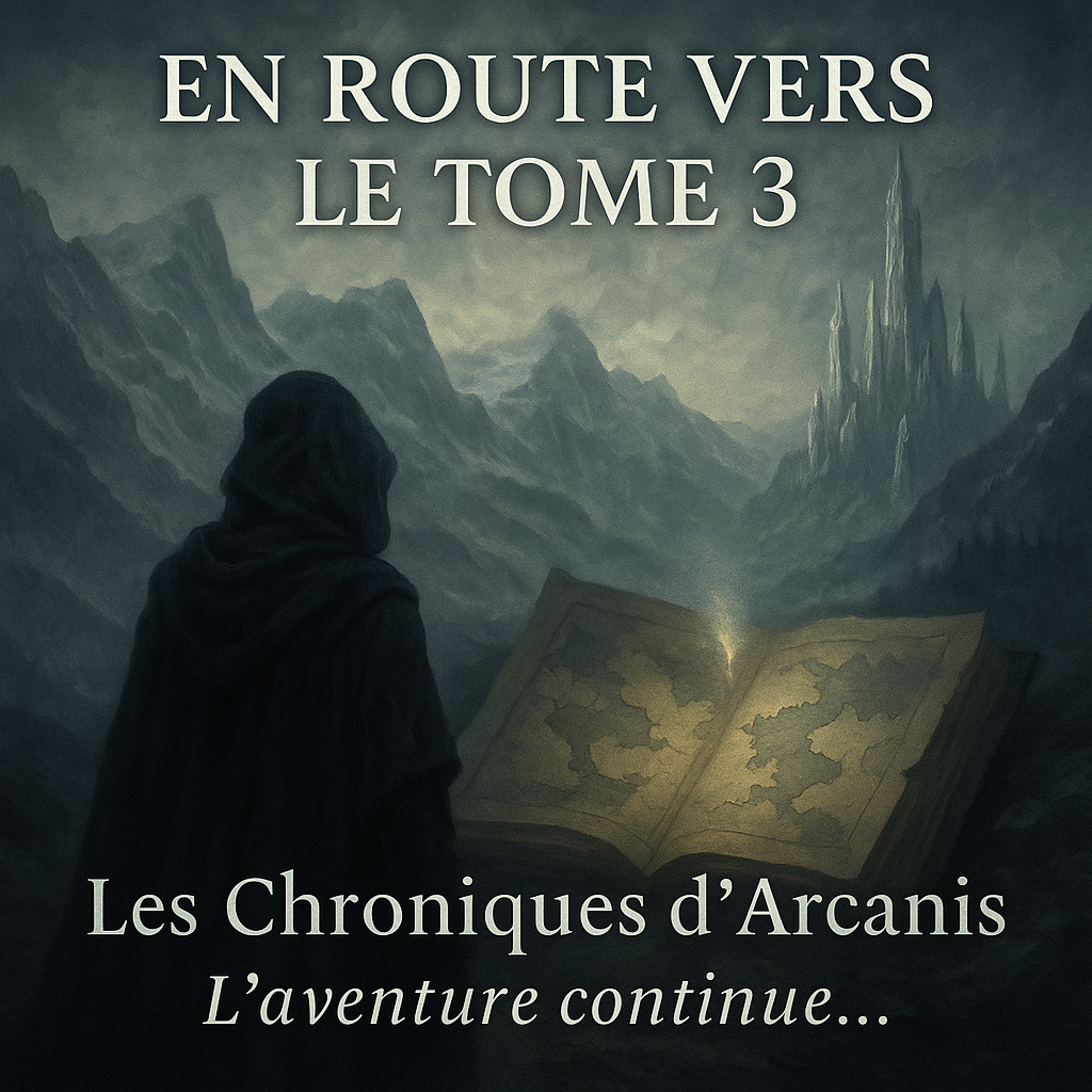 Image fantasy annonçant le Tome 3 des Chroniques d’Arcanis – roman fantasy en cours d’écriture