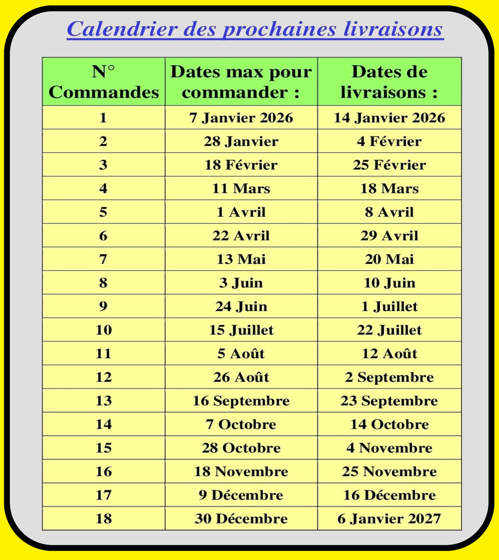 Calendrier livraisons