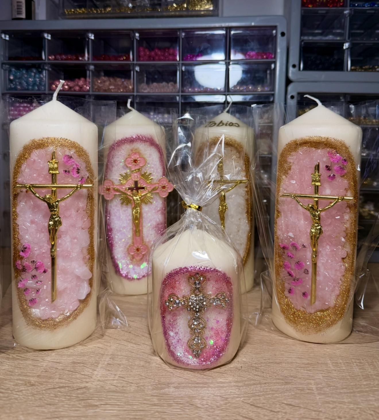 bougies décoratives chrétiennes avec crucifix faites à la main