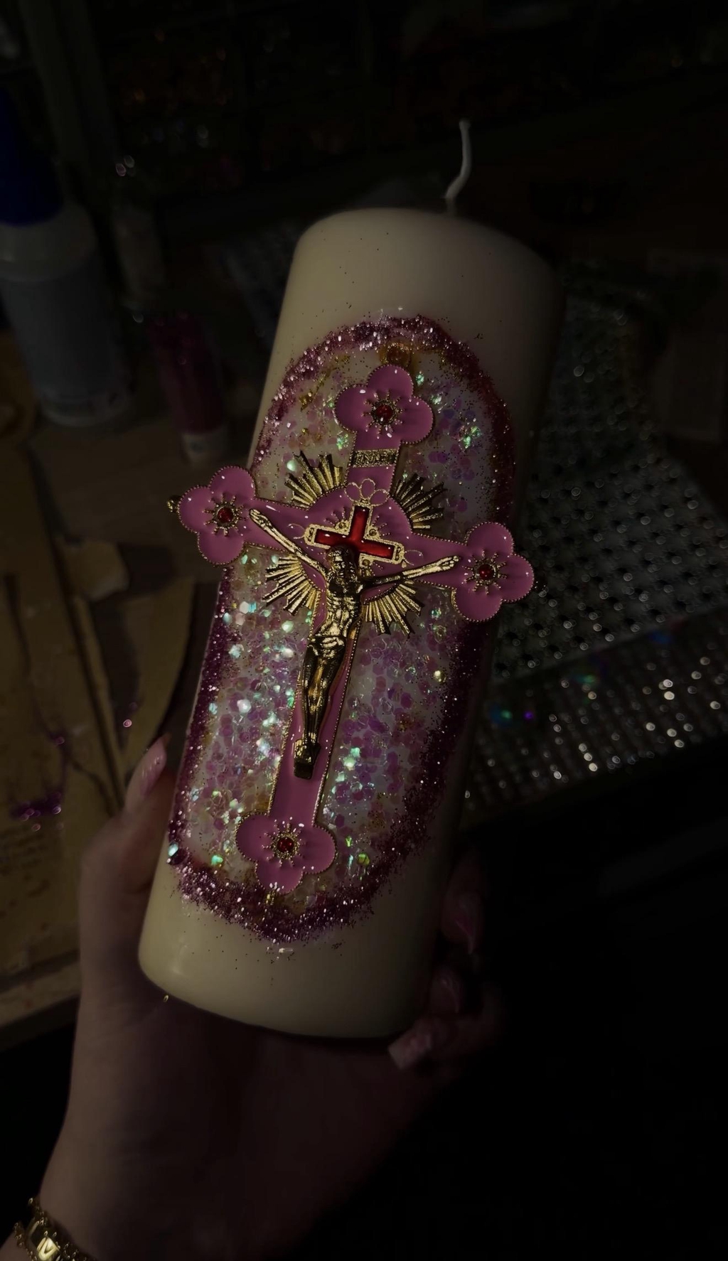 Bougies décoratives chrétiennes avec crucifix 