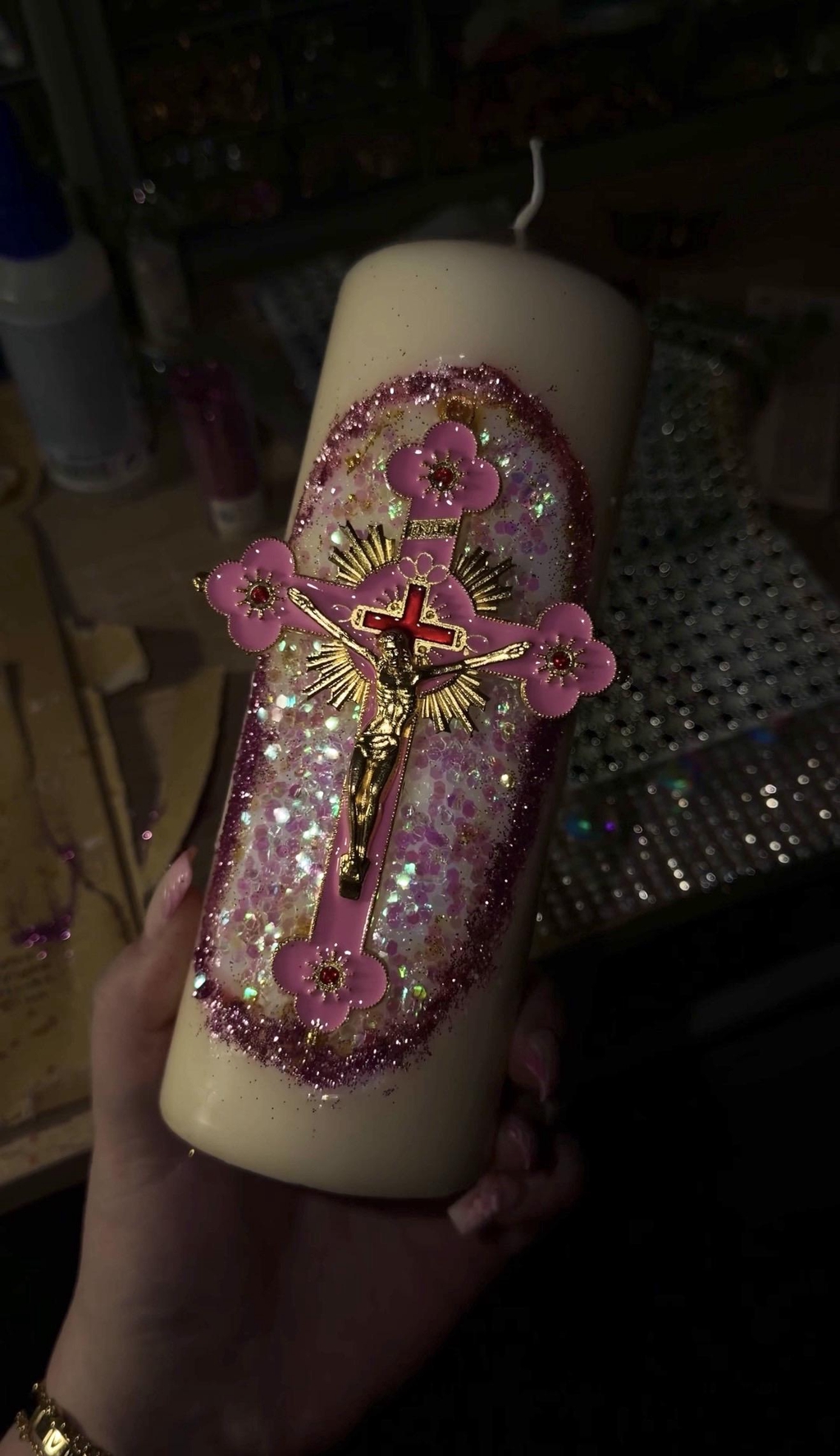 Bougies décoratives chrétiennes avec crucifix 