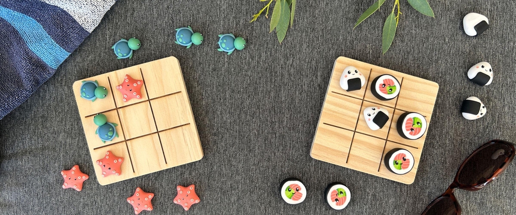 tic tac toe morpion hévaé artisanal kawaii jeu fait main océan suchis