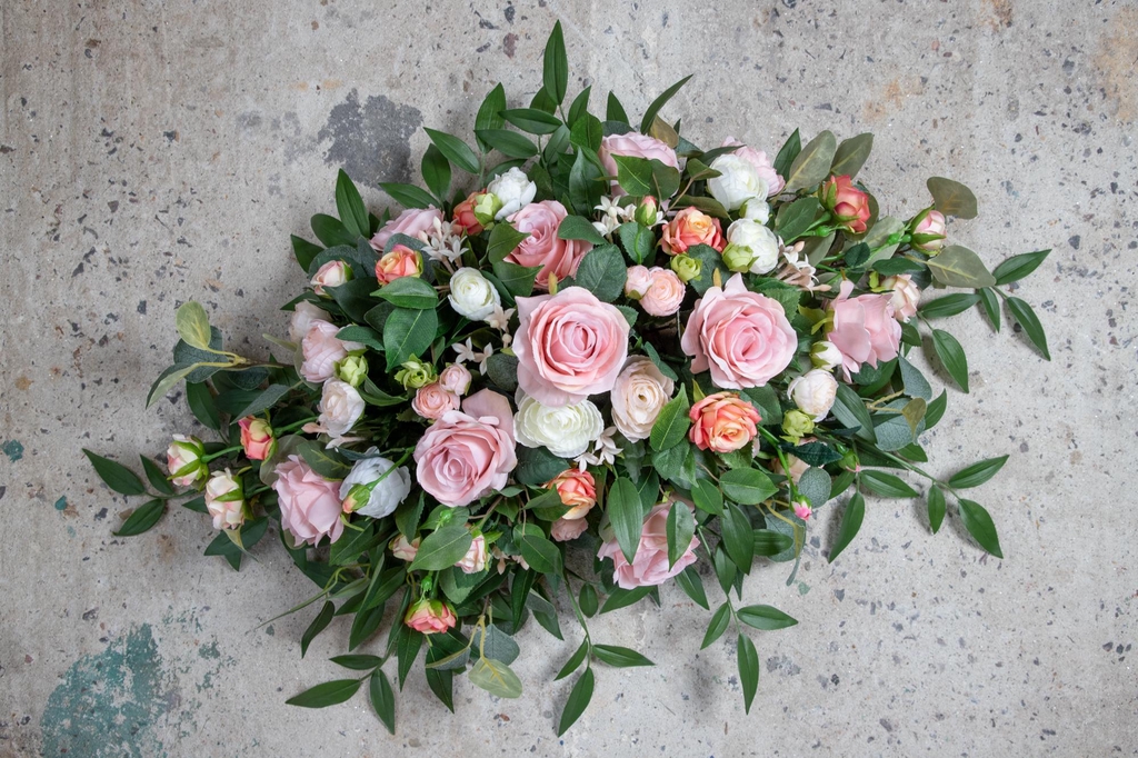 Faux wedding flowers with pink and white roses