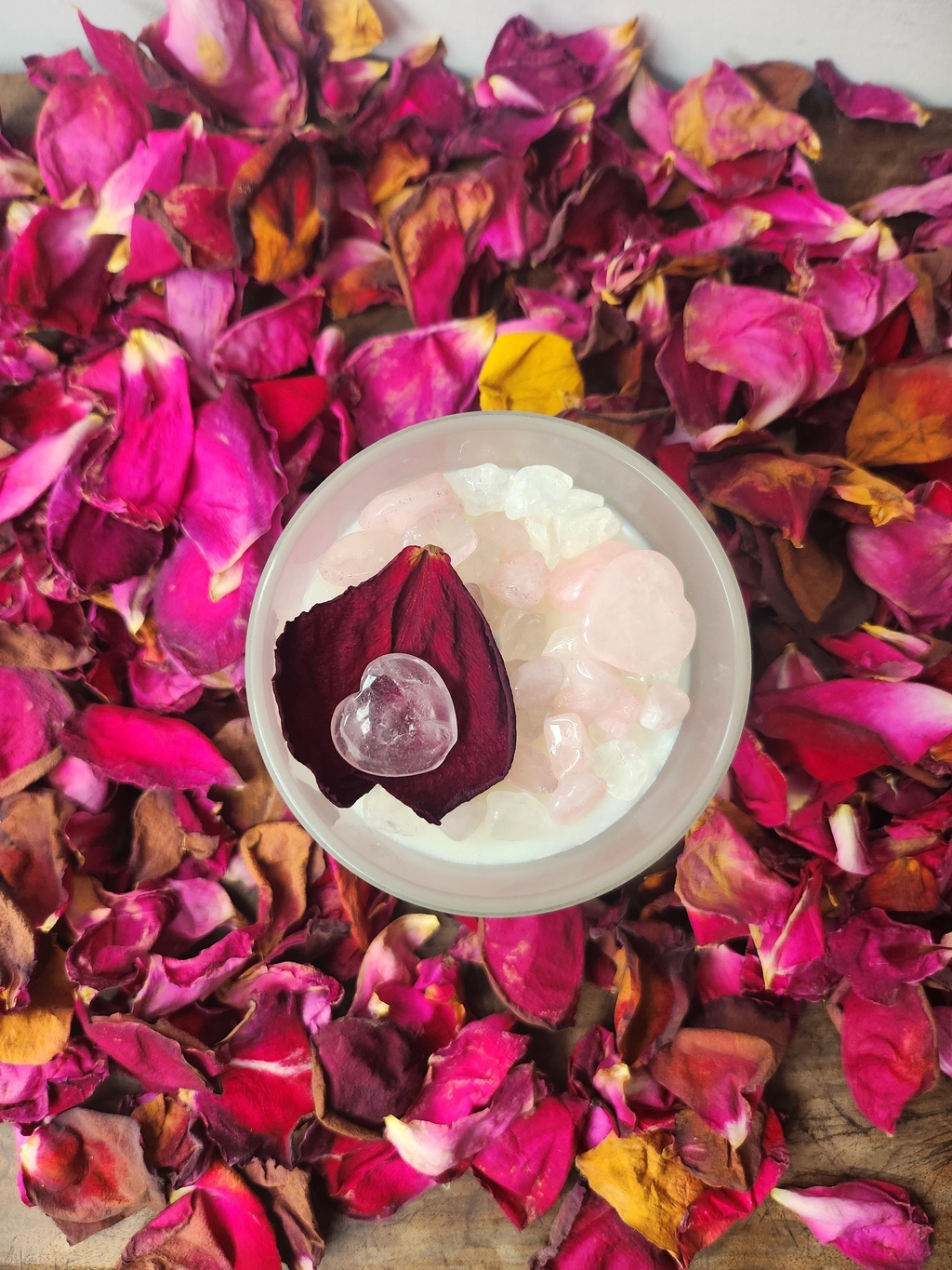 Bougie parfumée rose amour cire quartz coeur