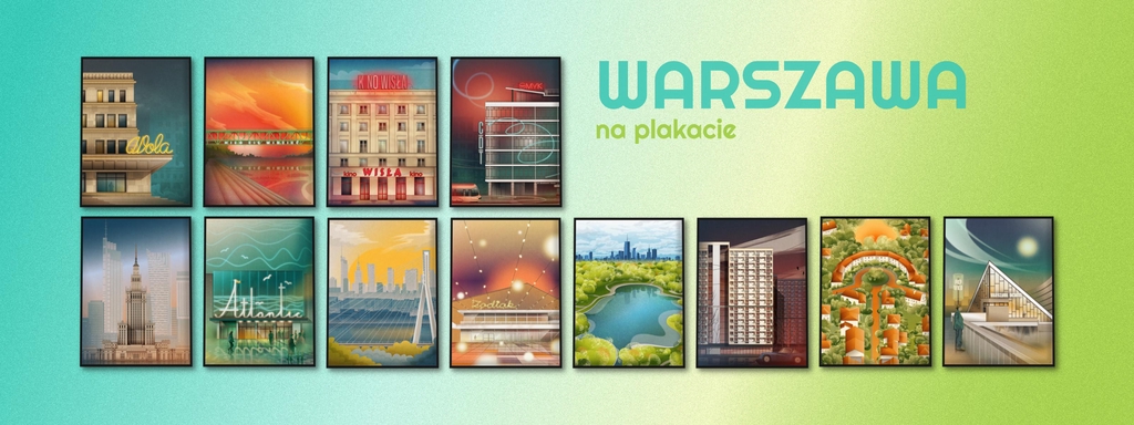 Kolekcja autorskich plakatów i grafik architektonicznych z Warszawą autorstwa Konrada Kunca.