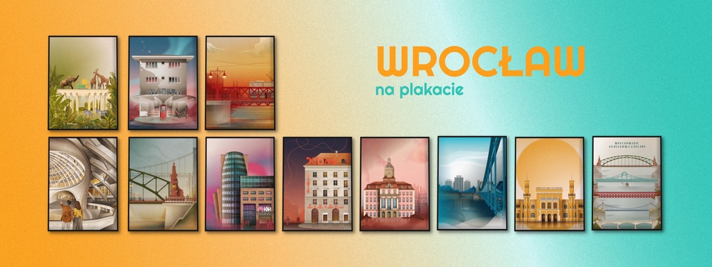 Kolekcja autorskich plakatów i grafik architektonicznych z Wrocławiem autorstwa Konrada Kunca.