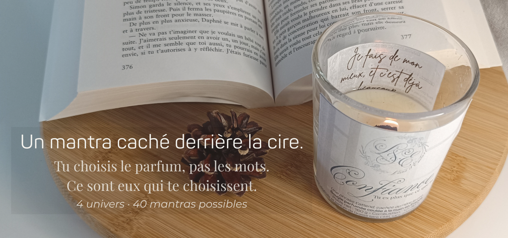 Bougie artisanale parfumée L&E Lueur et Émotion - bougie mantra fleur de cire message caché.