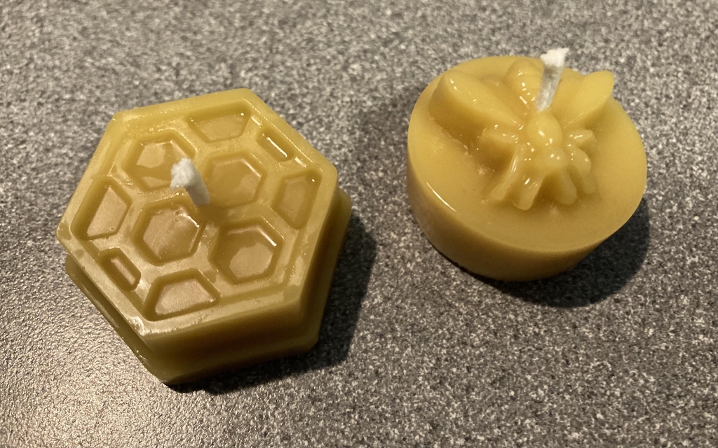 Beeswax tealights - one hexagonal, one round