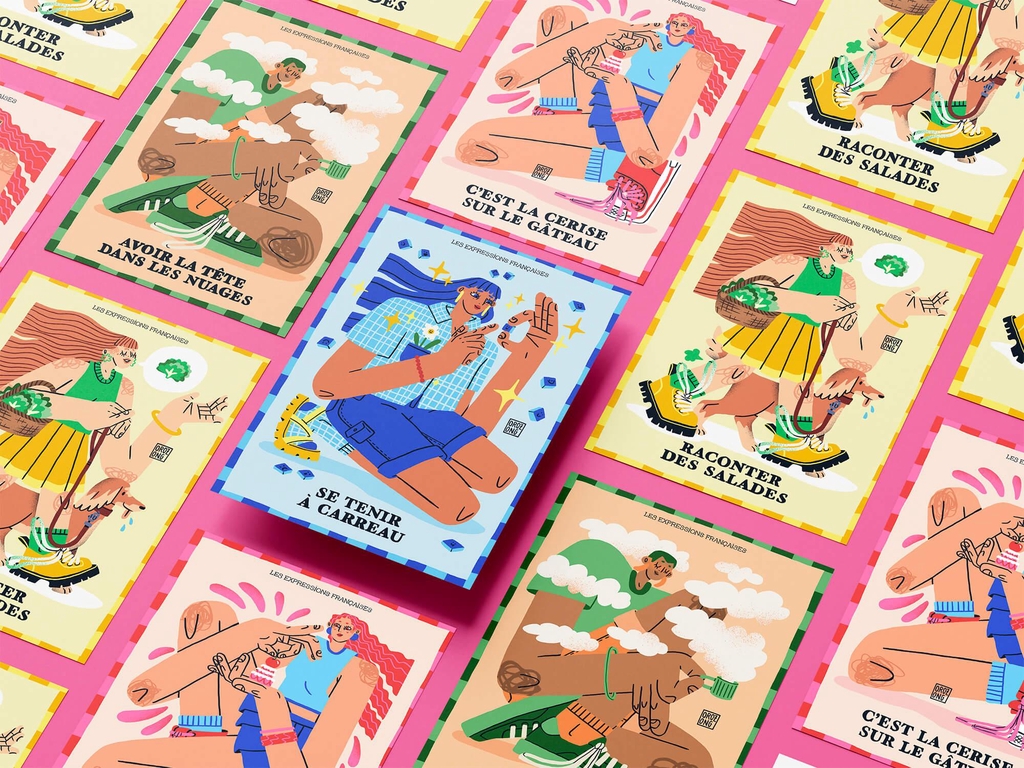 Image composée de diverses affiches illustratives décoratives. Ici, une sélection sur les expressions françaises. Les affiches posters sont disponibles en différents formats et sont imprimées sur du papier épais et de qualité. Chaque illustration est faite digitalement à la main. 