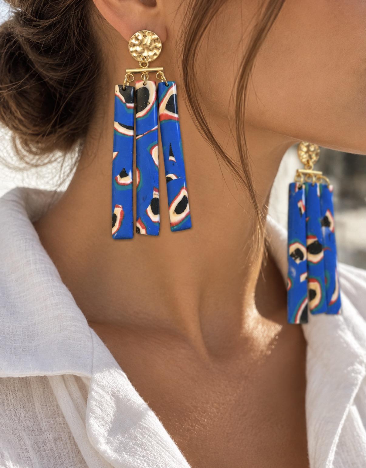 Boucles d'oreilles bleues faites main