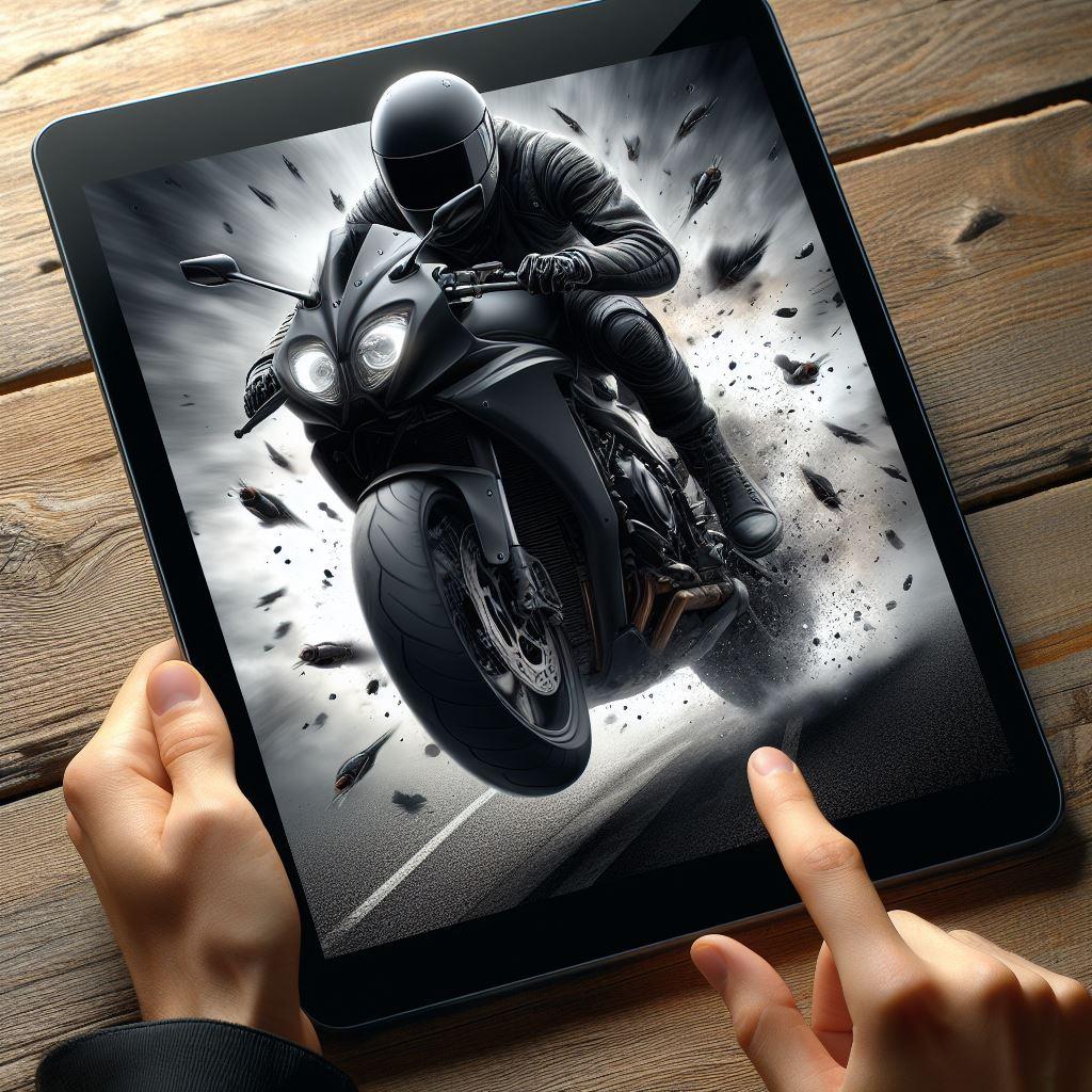 Motorcycle exploding out of ipad