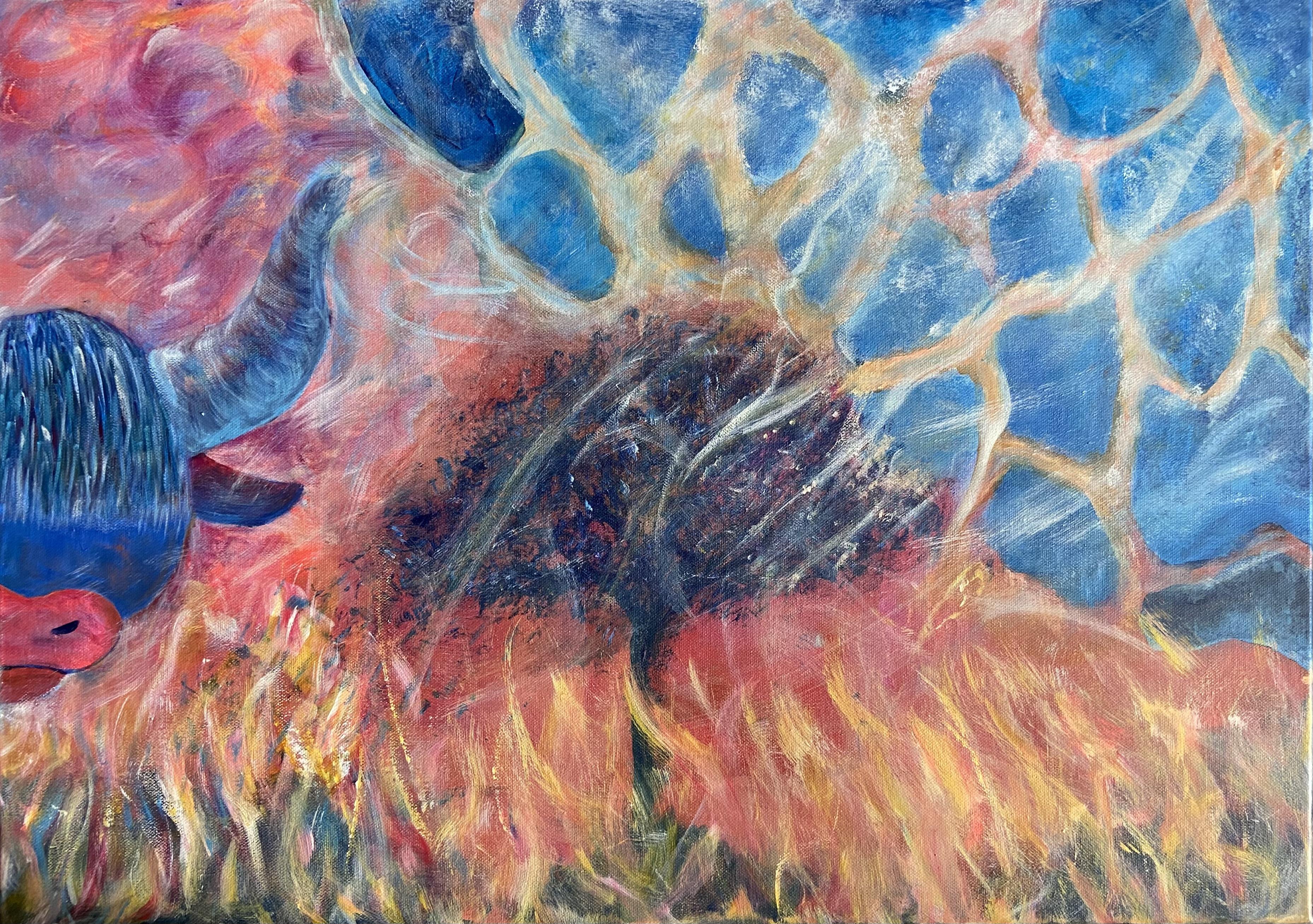 Painting about waiting. Blues with splashes of gold