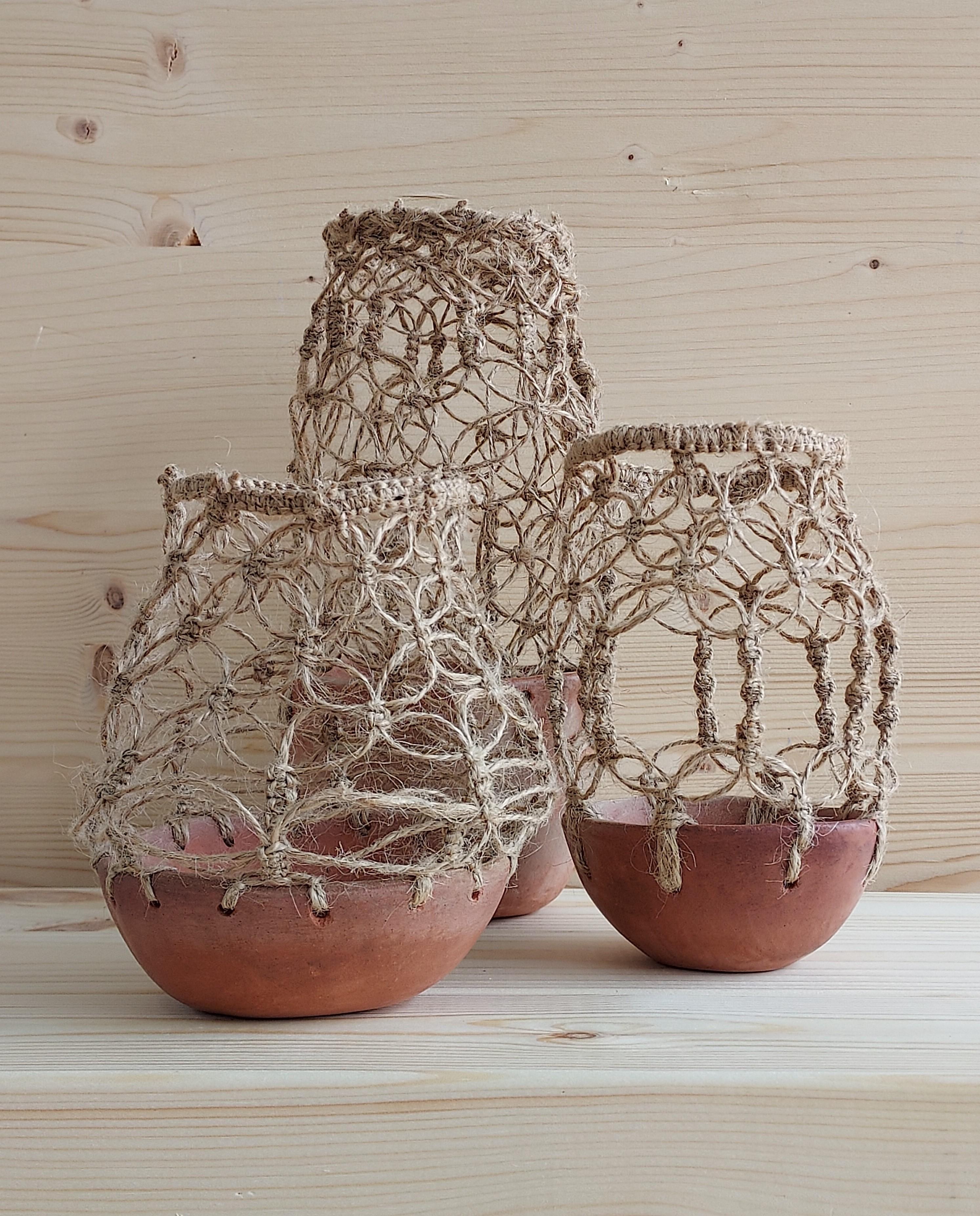 A brazilian inspiration ceramic handbuild pieces, mixing textures and materials