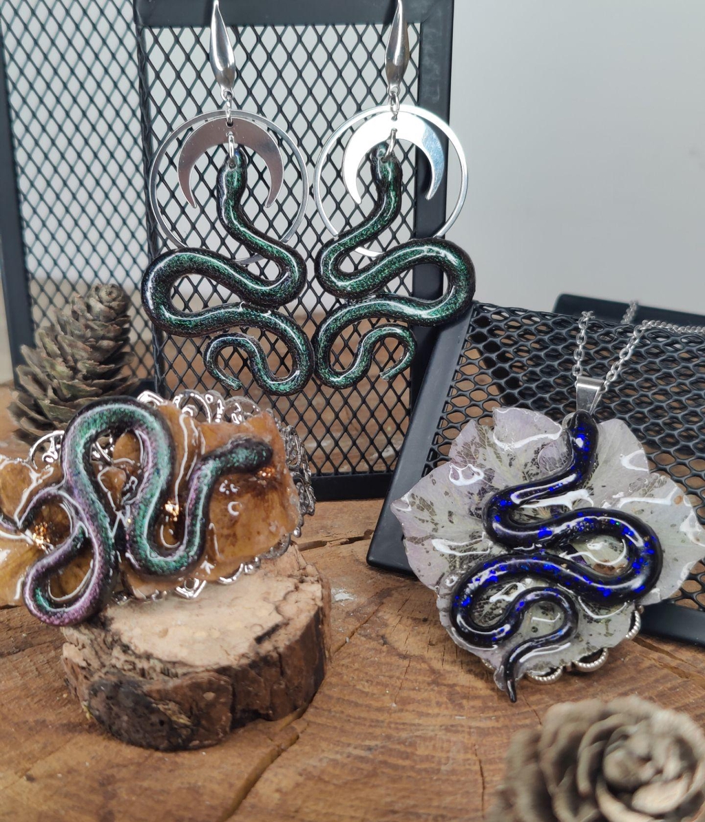 Boucles d'oreilles, collier et bracelet Serpent en acier inoxydable 