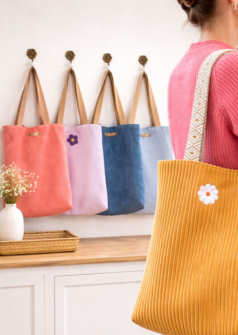 Tote bag en velours - créations artisanales