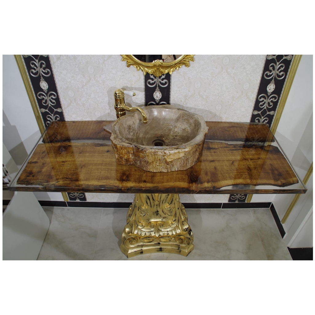 Retro Waschtisch Acryl-Arbeitsplatte und strukturierter Standfuss Holzwaschbecken 