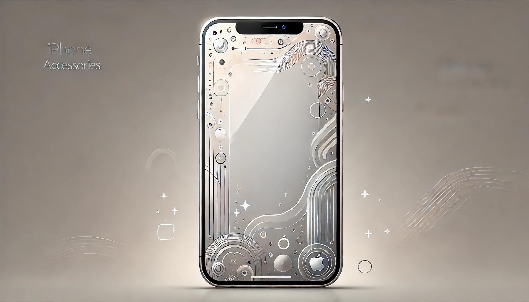 iPhone de couleur doré avec illustration électronique brillante en fond d'écran