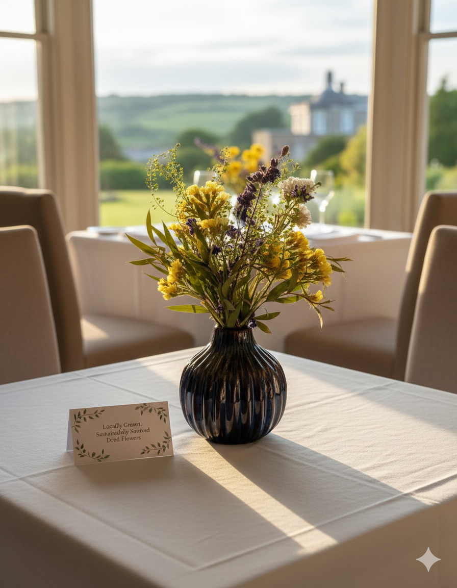 Dried flowers in hotel dining room