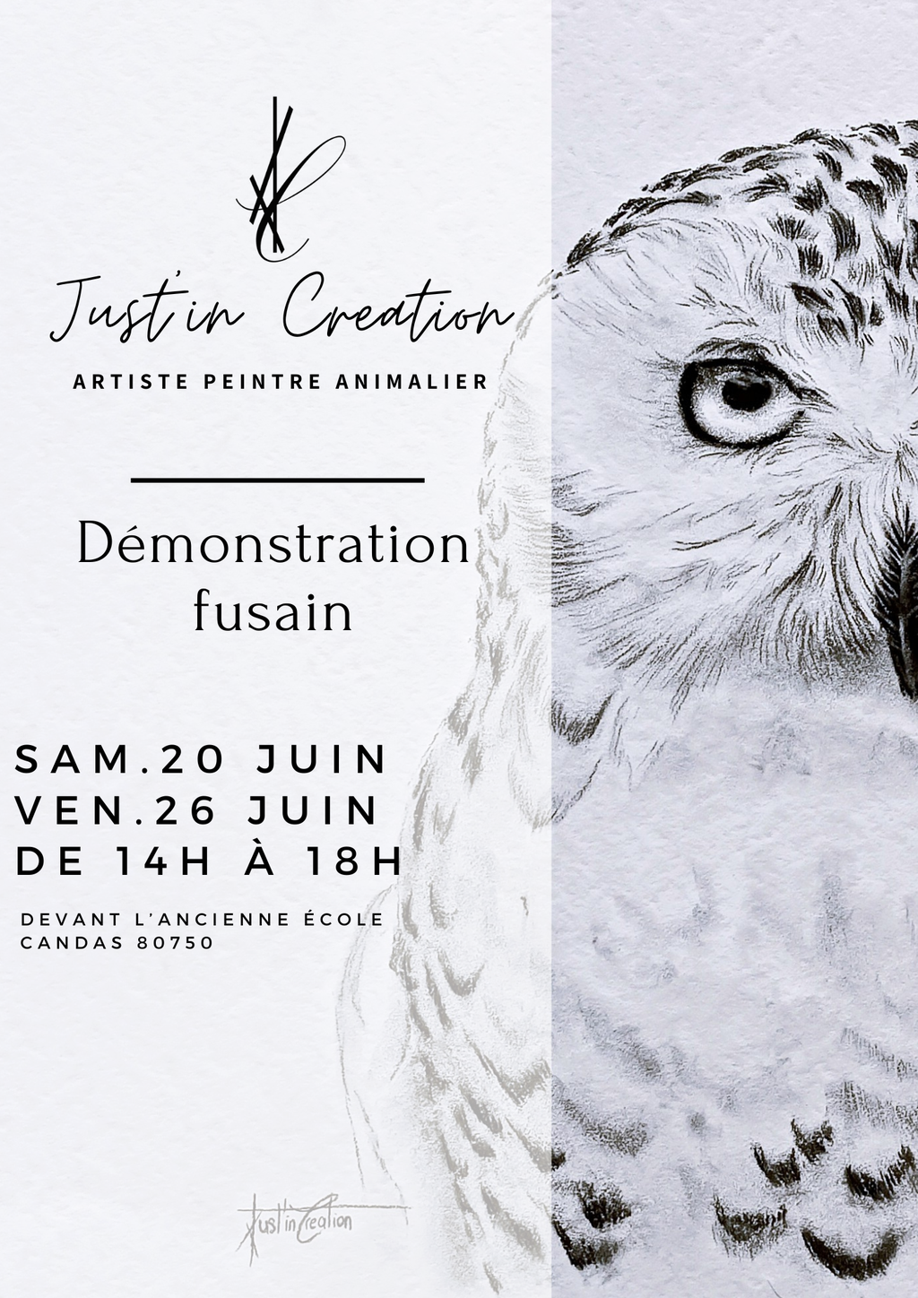 Démonstration de fusain le samedi 20 et vendreid 26 juin durant la fête de la musique et la fête du village pour la représentation d'une œuvre grand format !