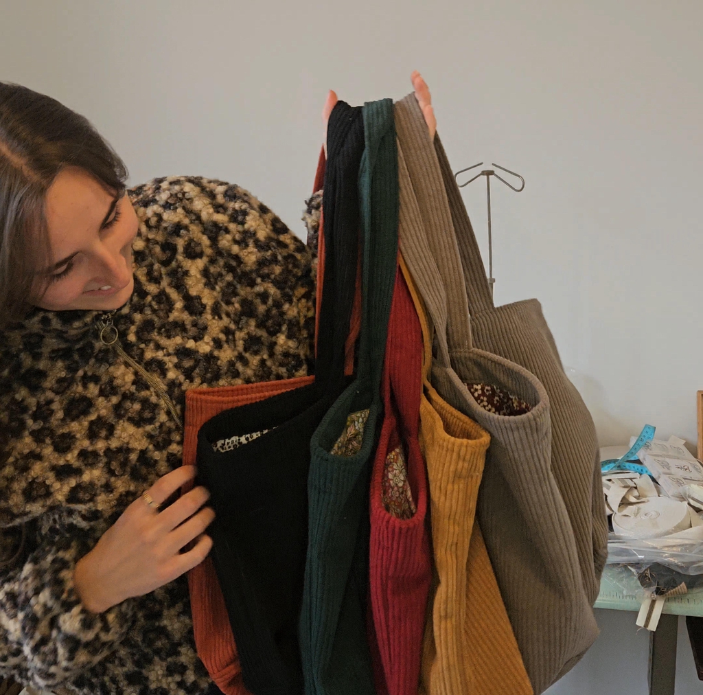 Collection de sacs cabas en velours côtelé disponible !