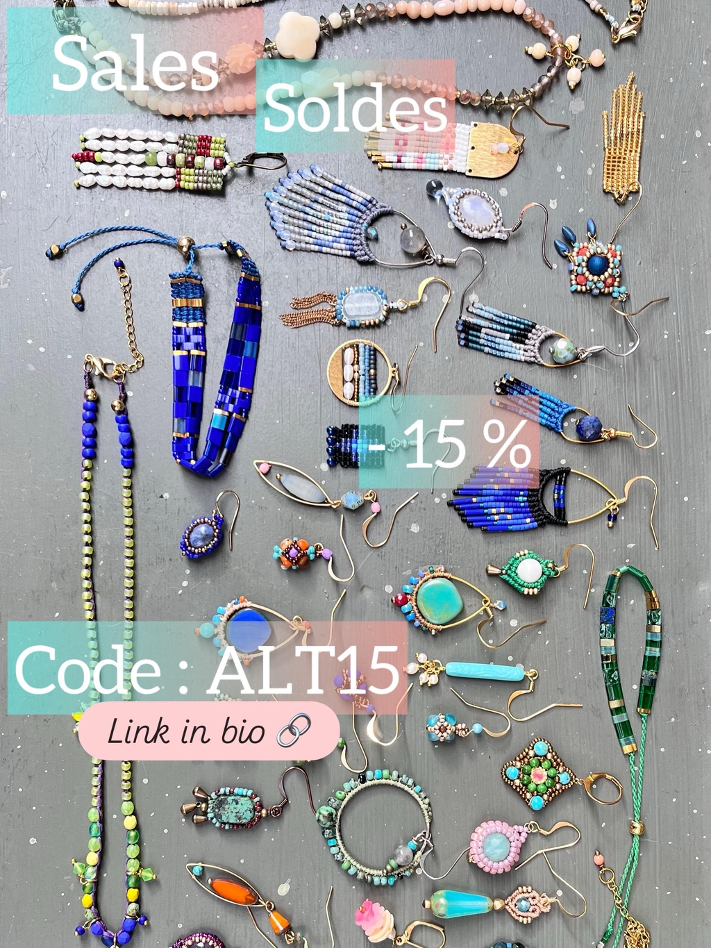 Ventes privées de janvier ! Soldes - 15 % sur  toutes les commandes de bijoux.