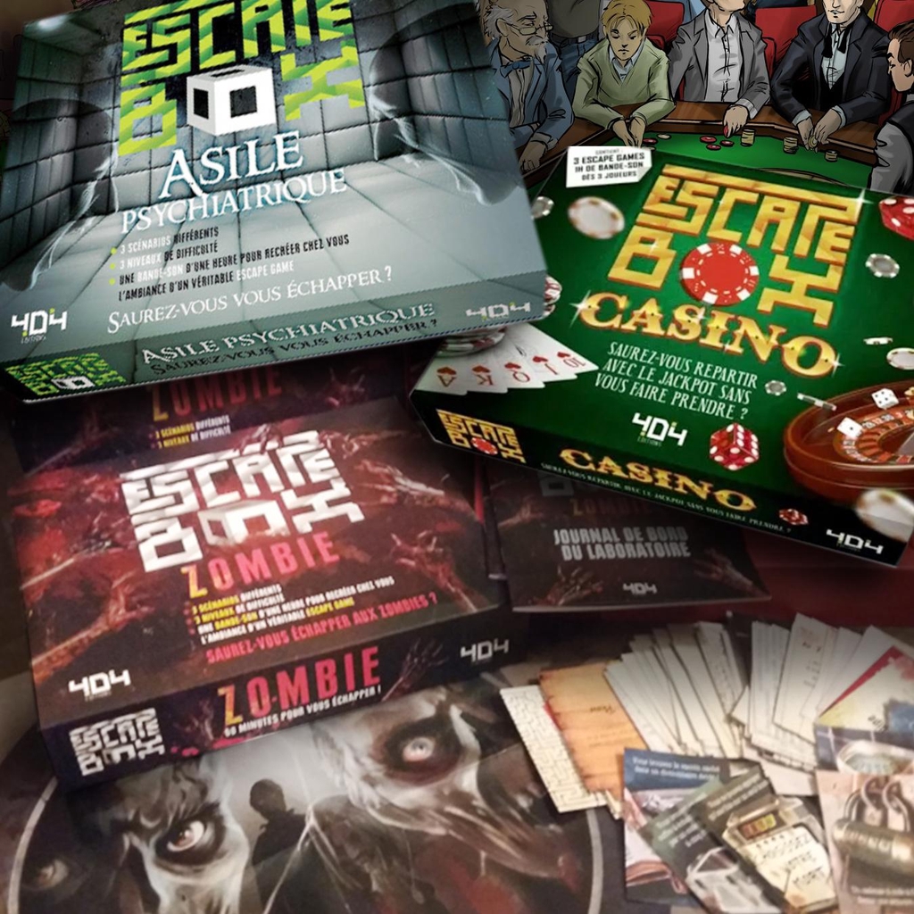 Escape Box publiées chez 404 Éditions que j'ai eu la l'honneur d'illustrer !
