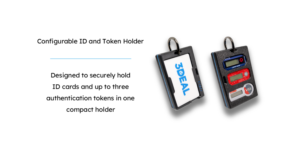 3D printed ID and token holder by 3DEAL, holds ID cards and up to three authentication tokens (RSA, OATH, SafeID), made-to-order practical design.