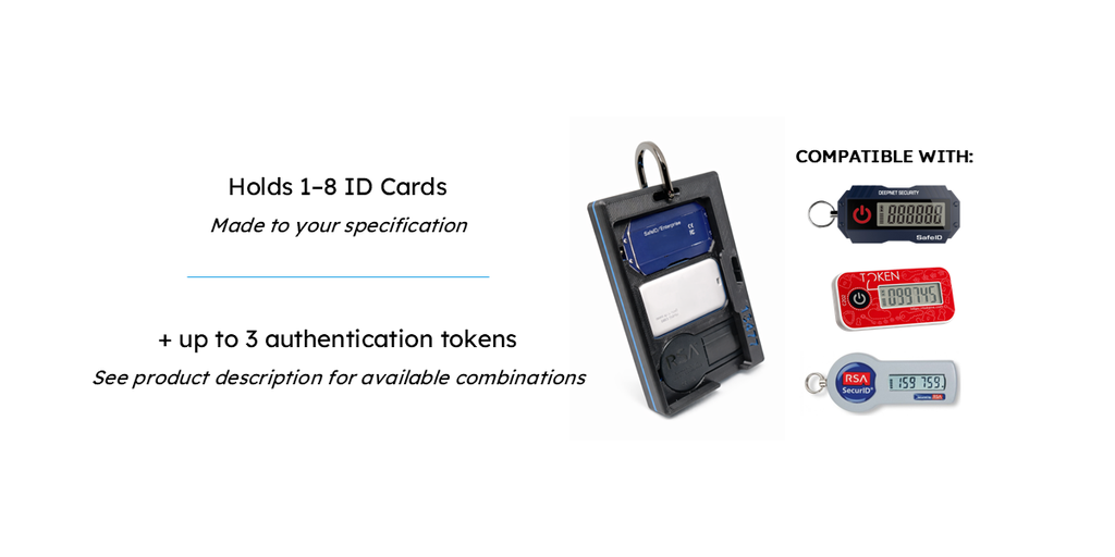 3D printed ID and token holder by 3DEAL, holds ID cards and up to three authentication tokens (RSA, OATH, SafeID), made-to-order practical design.