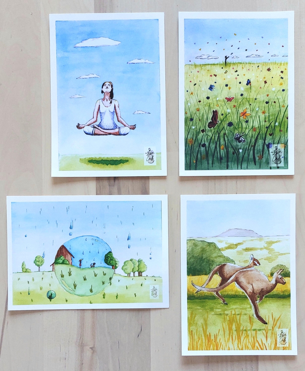 Impressions d'illustrations à l'aquarelle poétiques et enfantines.