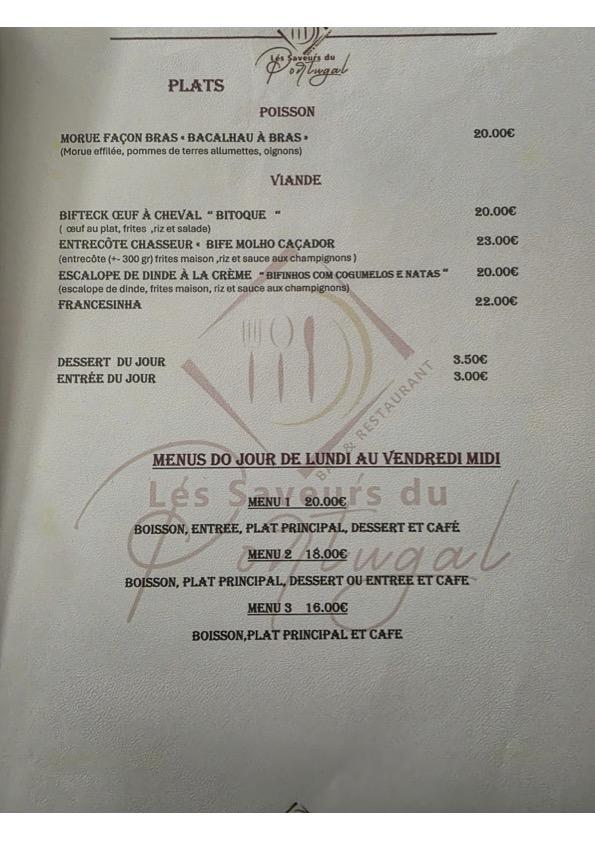 Menu Les saveurs du Portugal