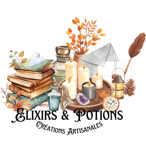 Elixirs et Potions, créations artisanales féeriques : bougies parfumées, bijoux en pierres naturelles, articles ésotériques.