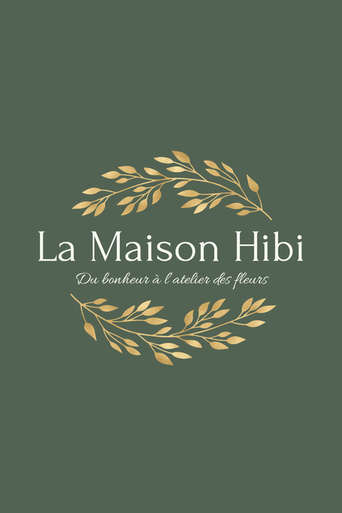 Logo de La Maison Hibi et menu de navigation incluant les catégories boutique,"qui suis-je? , mes valeurs, demande spéciale, contact et FAQ."