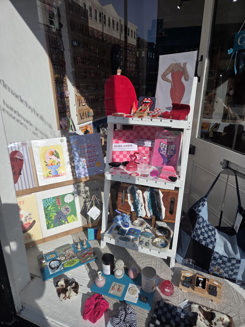 Outside View Of One Of The Window Displays Of Handmadebyhollyuk & Friends In Worthing Which Is A Curated Handmade Gift Shop