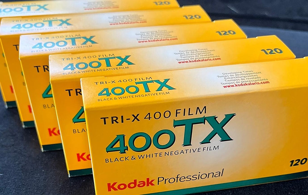 Photograph of Kodak Tri-X 400 pro packs for sale in my shop