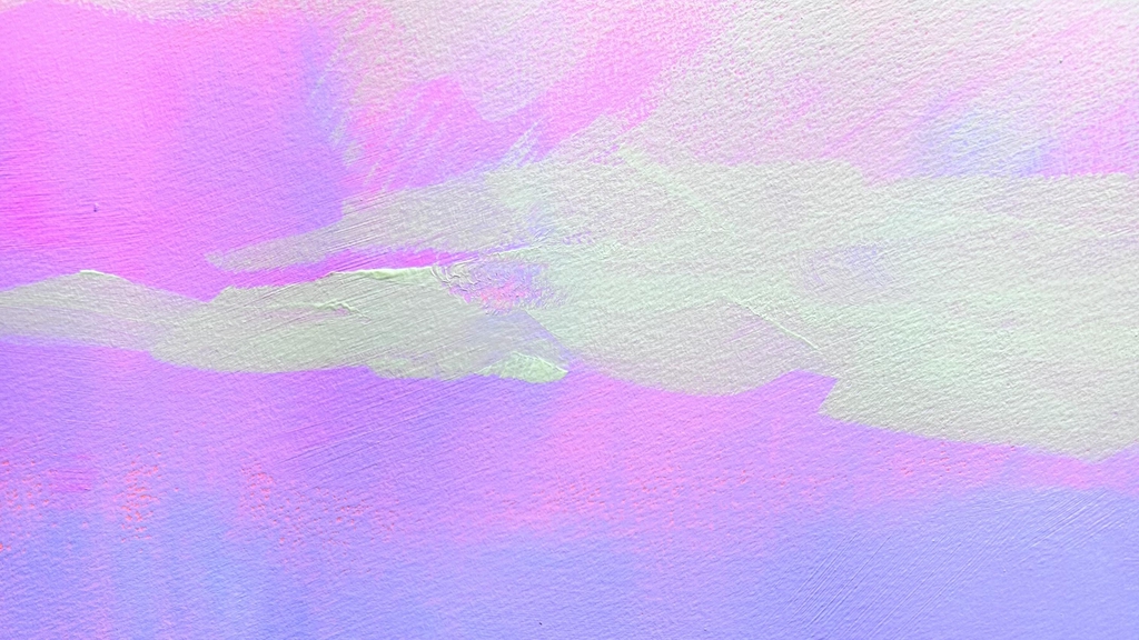 détail peinture acrylique, violet, rose et blanc fluo, Sandrine Castel, SMS, Super Merci Studio