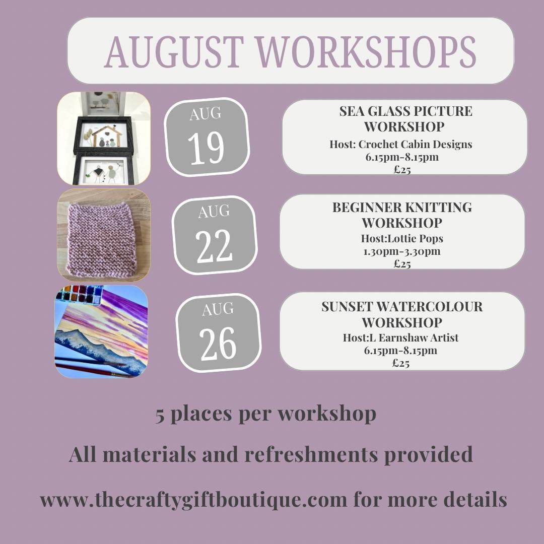 August Workshops
If you’d like to book one of our workshops please pop us a message or email:
thecraftygiftboutiqueshop@gmail.com