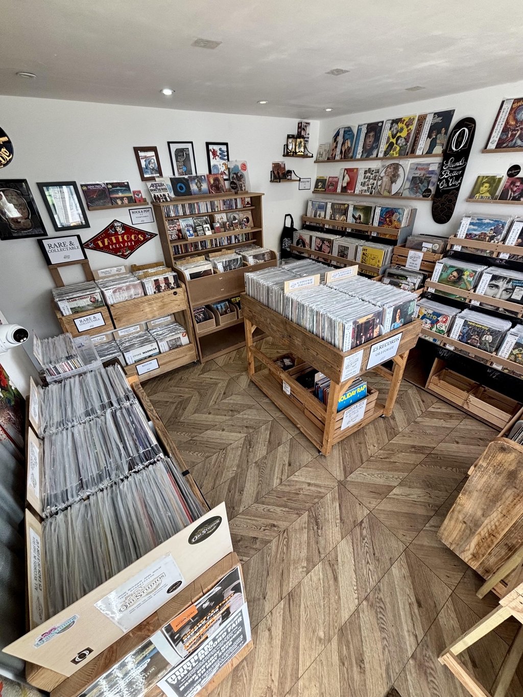 Interior of Obi Studios independent vinyl record shop in Sedgefield, County Durham.