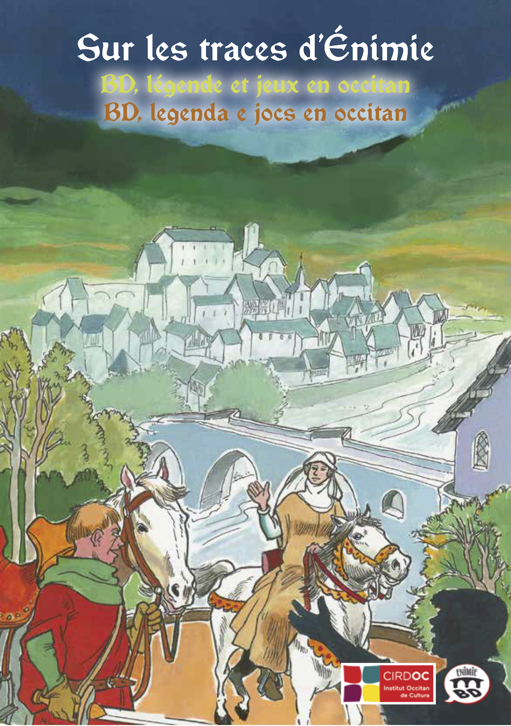Couverture du livret de médiation Sur les traces d’Énimie, BD, légendes et jeux en Occitan
