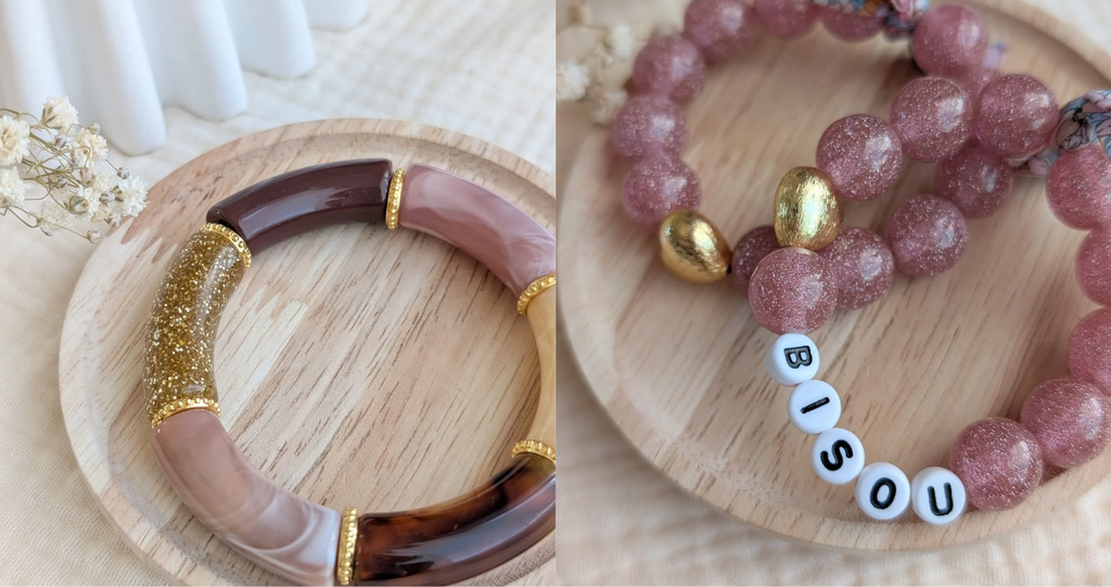 La Tête dans les Nétoiles - Bijoux fantaisies pour femme et enfant. Bracelet jonc perles tube. Perles tubes incurvés. Bracelet perle paillettes. Bracelet perle lettres Bracelet mot enfant. Bracelet enfant personnalisable. Bracelet tissu liberty. Bracelet amour bisou love. Créations françaises. Fait main en Vendée. La Tête dans les Nétoiles bijoux