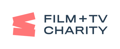A pink and blue logo that says  Film + TV Charity"