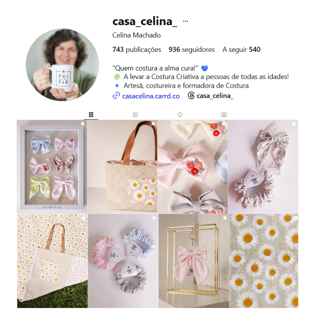 Perfil de Instagram Casa Celina com inspirações de costura criativa e novidades
